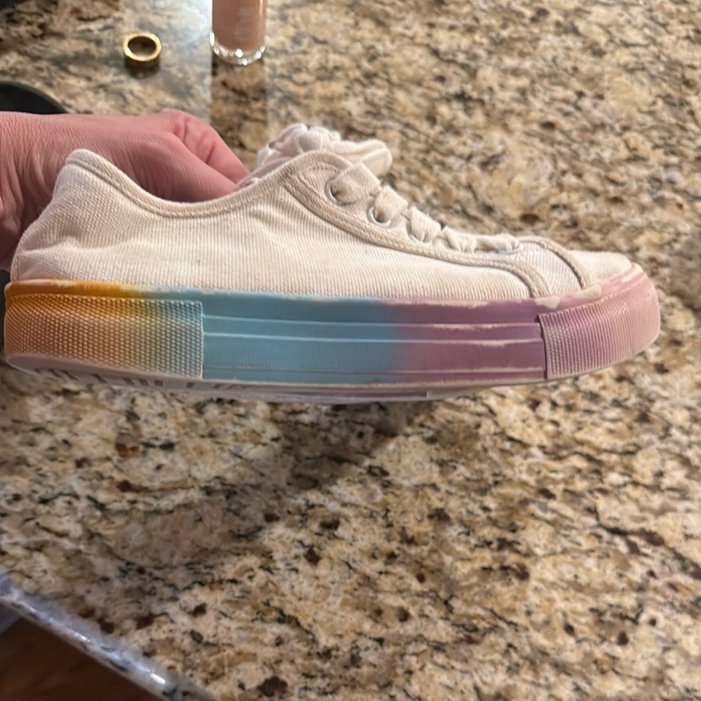 Girls White Canvas Sneakers with ombré platform